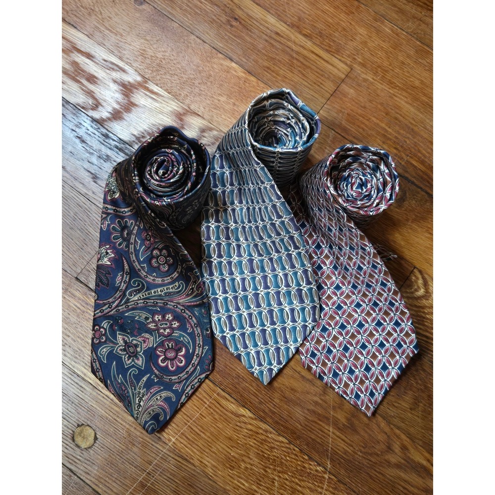 Lot of 3 Oscar de la Renta Couture Collection Silk Ties Paisley Geometric USA